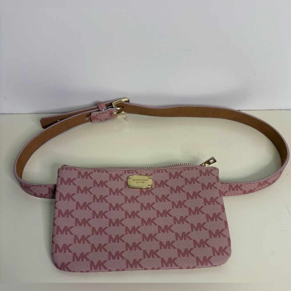 Michael Kors Pink Logo Mini Belt Bag with Gold Hardware